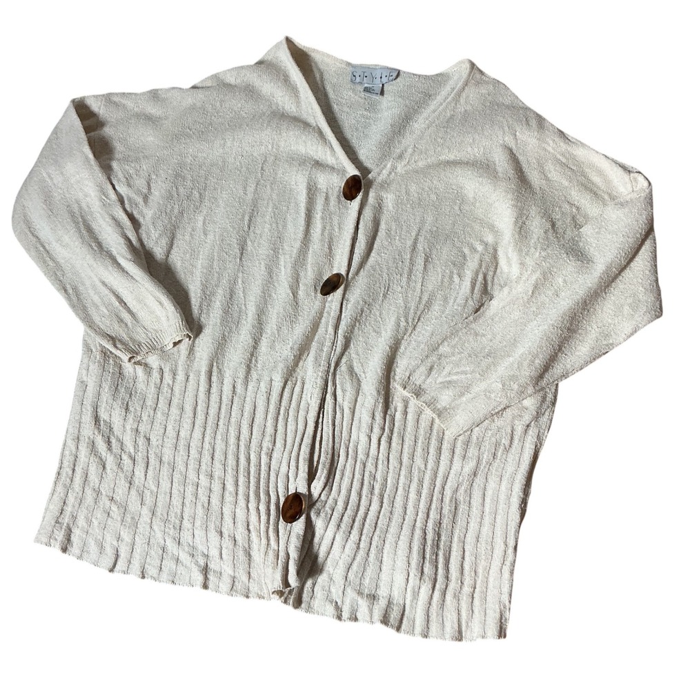 Style New York Lagenlook Silk Cotton Blend Ribbed Cardigan Womens M‎ Minimalist